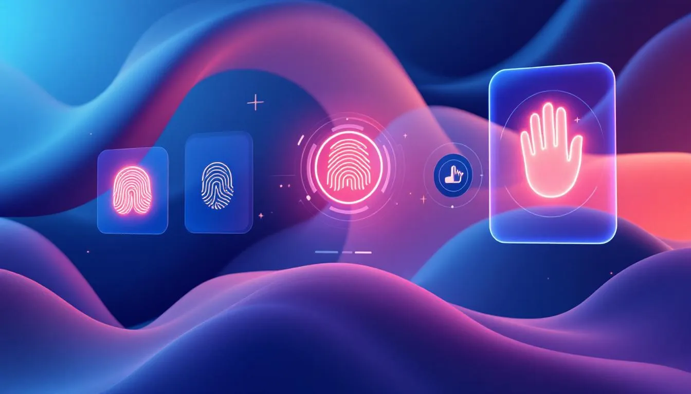 An illustration depicting various passwordless authentication methods, including biometric options.